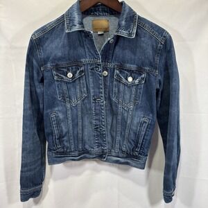 American Eagle Outfitters Womens Denim Jacket Size XS Blue Cotton‎ Distressed